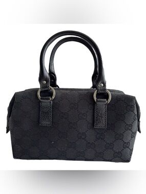 Vintage Gucci GG Canvas Black Monogram Mini Boston Bag Dual Leather Handles Y2K